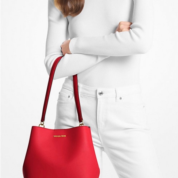 NWT Michael Kors Red Pratt Medium Shoulder Bag - Picture 3 of 4